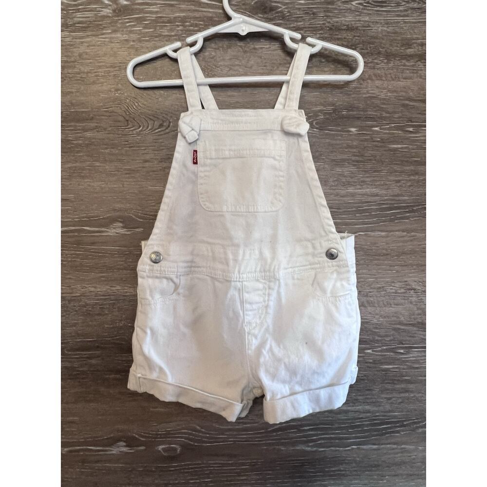 Levi's Overalls Kids Baby White Jean Bib Shorts Girl's size 3T Spring Easter